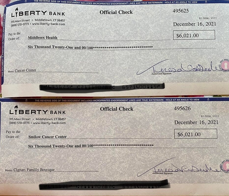 Liberty Bank official donation checks — 2021
