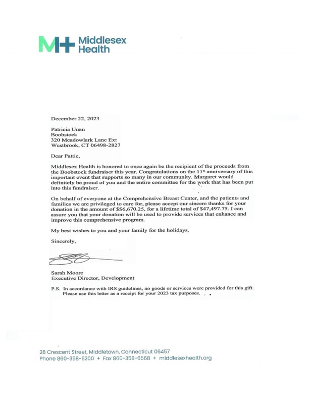 Thank you letter from Middlesex Health — 2023