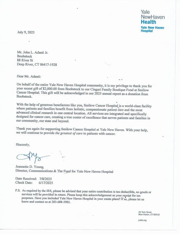Thank you letter from Yale New Haven Hospital — 2025